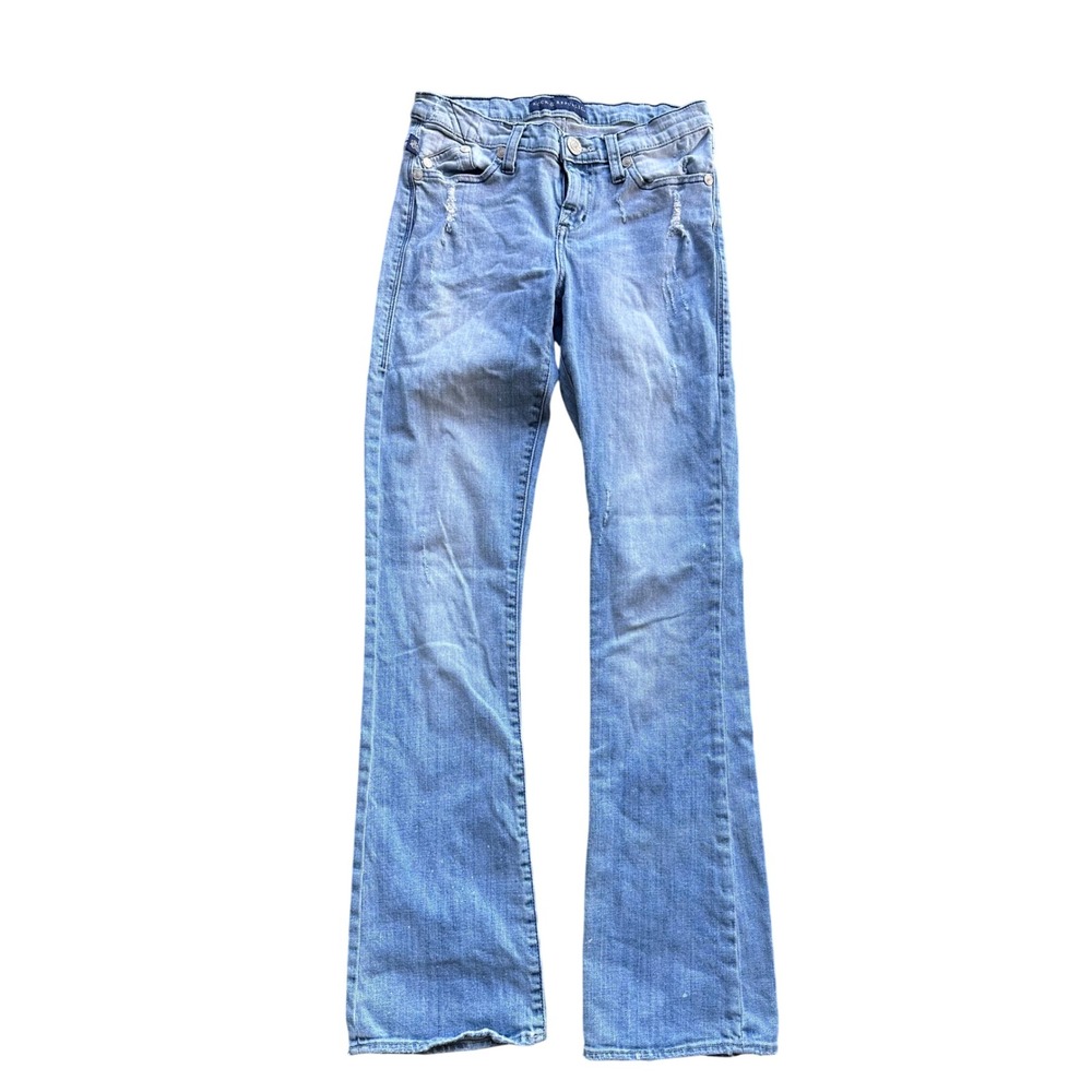 Rock & Republic Womens Light Wash Studded Logo Bootcut Jeans Blue Denim